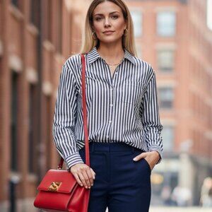Copper Key Striped Button-Up Shirt Sz S Blue White #167E